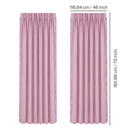 Marlow Pink Pom Pom Curtains for Nursery & Baby Girls Room 46"x72"  2 Panels
