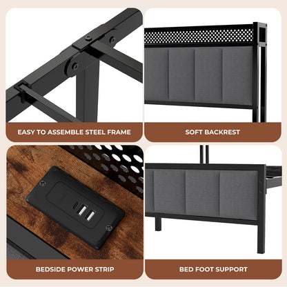 Levede Bed Frame Metal King Size LED Light Upholstered Soft Headboard USB Charge