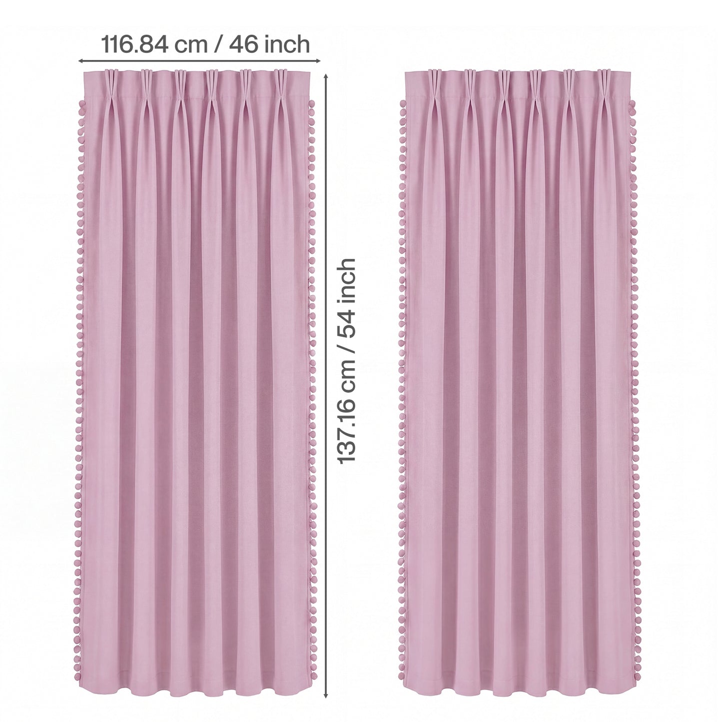 Marlow Pink Pom Pom Curtains for Nursery & Baby Girls Room 46"x54"  2 Panels