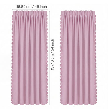 Marlow Pink Pom Pom Curtains for Nursery & Baby Girls Room 46"x54"  2 Panels
