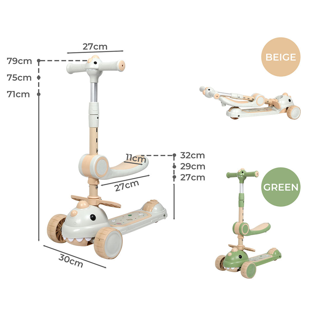 Dekko Kids Scooter Foldable Flip-able Seat Adjustable Height LED Light Music