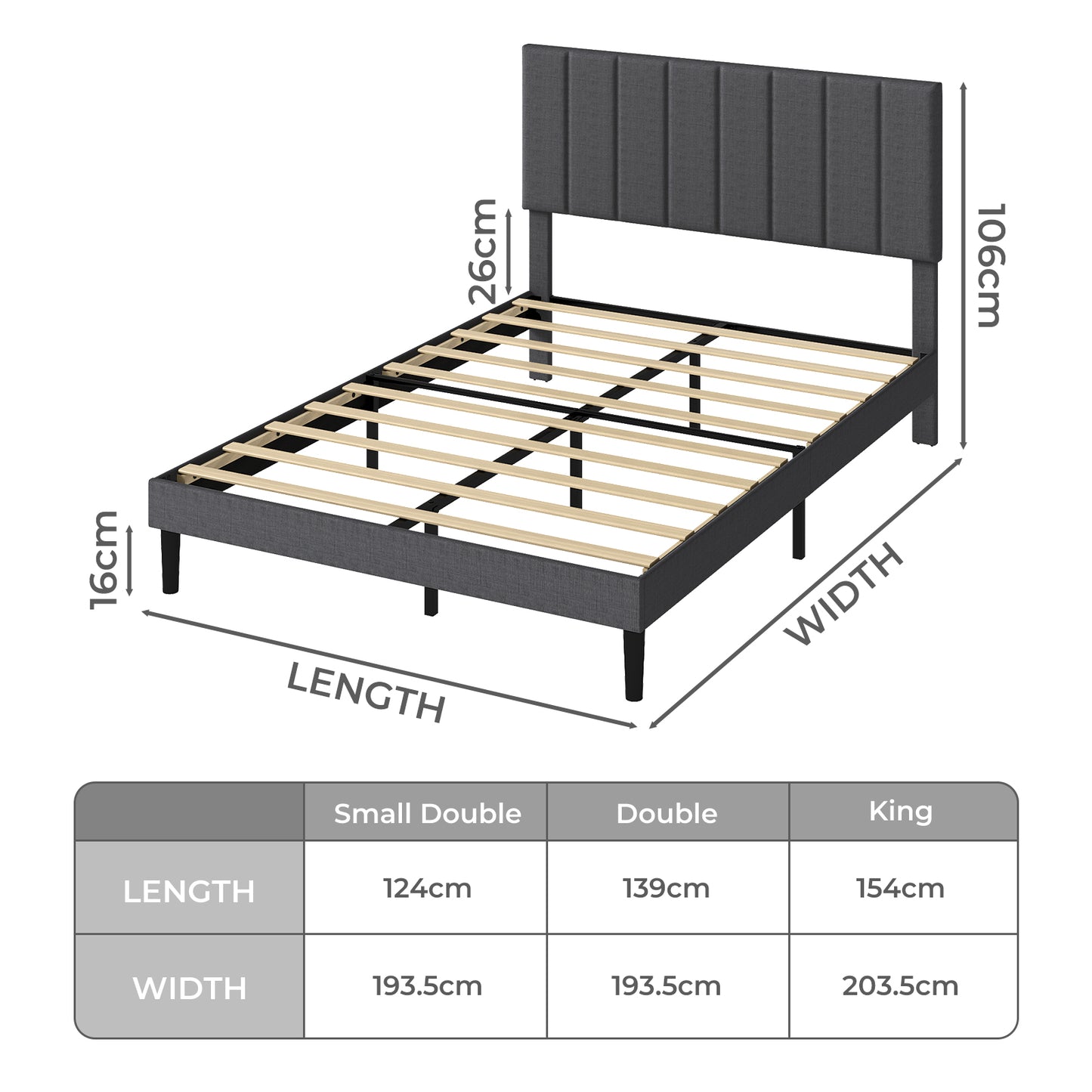 Levede Bed Frame Small Double King  Linen Fabric Upholstered Soft Foam Headboard