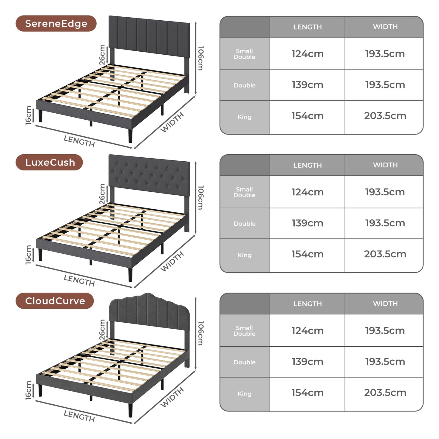 Levede Upholstered Bed Frame Linen Fabric Soft Foam Headboard Small Double King