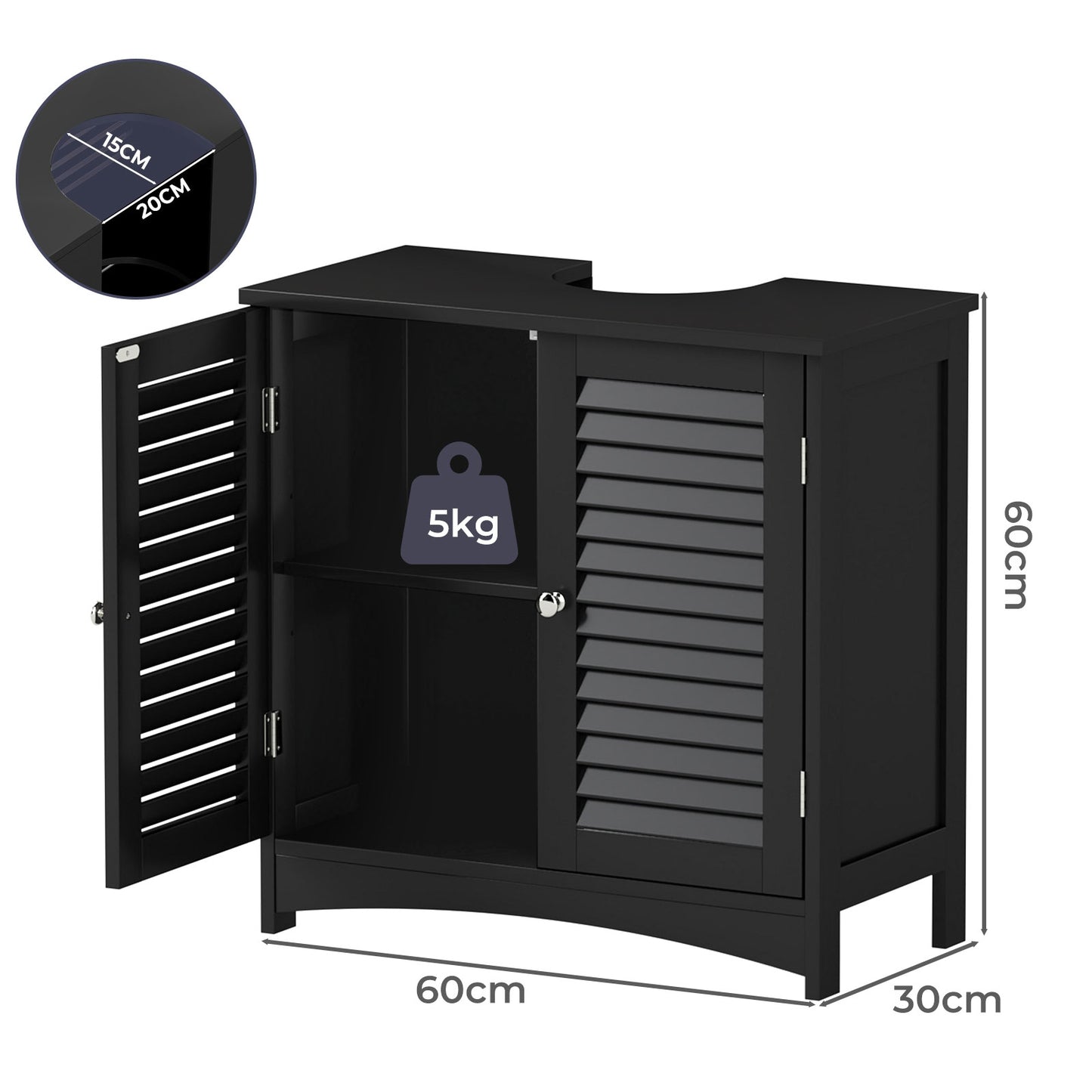Levede Bathroom Under Sink Cabinet Basin Storage Cupboard Black Vanity Unit