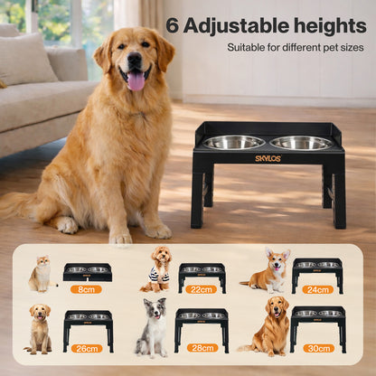 Skylos Dog Bowls Elevated with Stand Stainless Steel Bowl 6 Height Adjustable