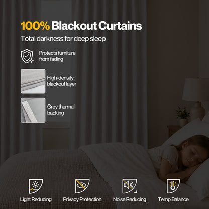 Marlow 100% Blackout Curtains Thermal Linen Look Ready Made 46x72 in Light Grey