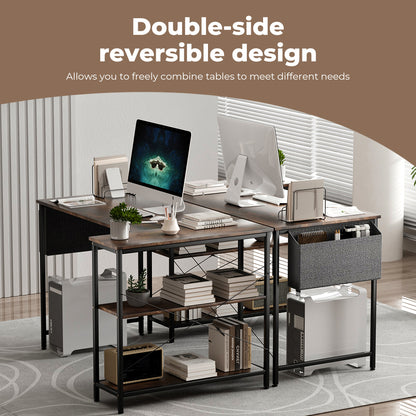Levede L Shaped Office Computer Corner Desk for Home with Storage Shelves 100cm