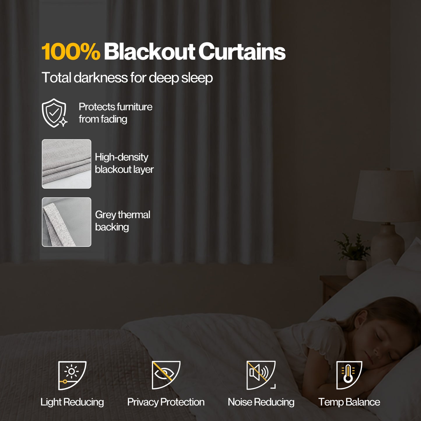 Marlow 100% Blackout Curtains Thermal Linen Look Ready Made 46x54 in Light Grey