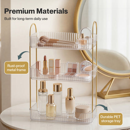 ilus Makeup Organiser Modern 3-Tier Cosmetic Storage Rack Beauty Tray White