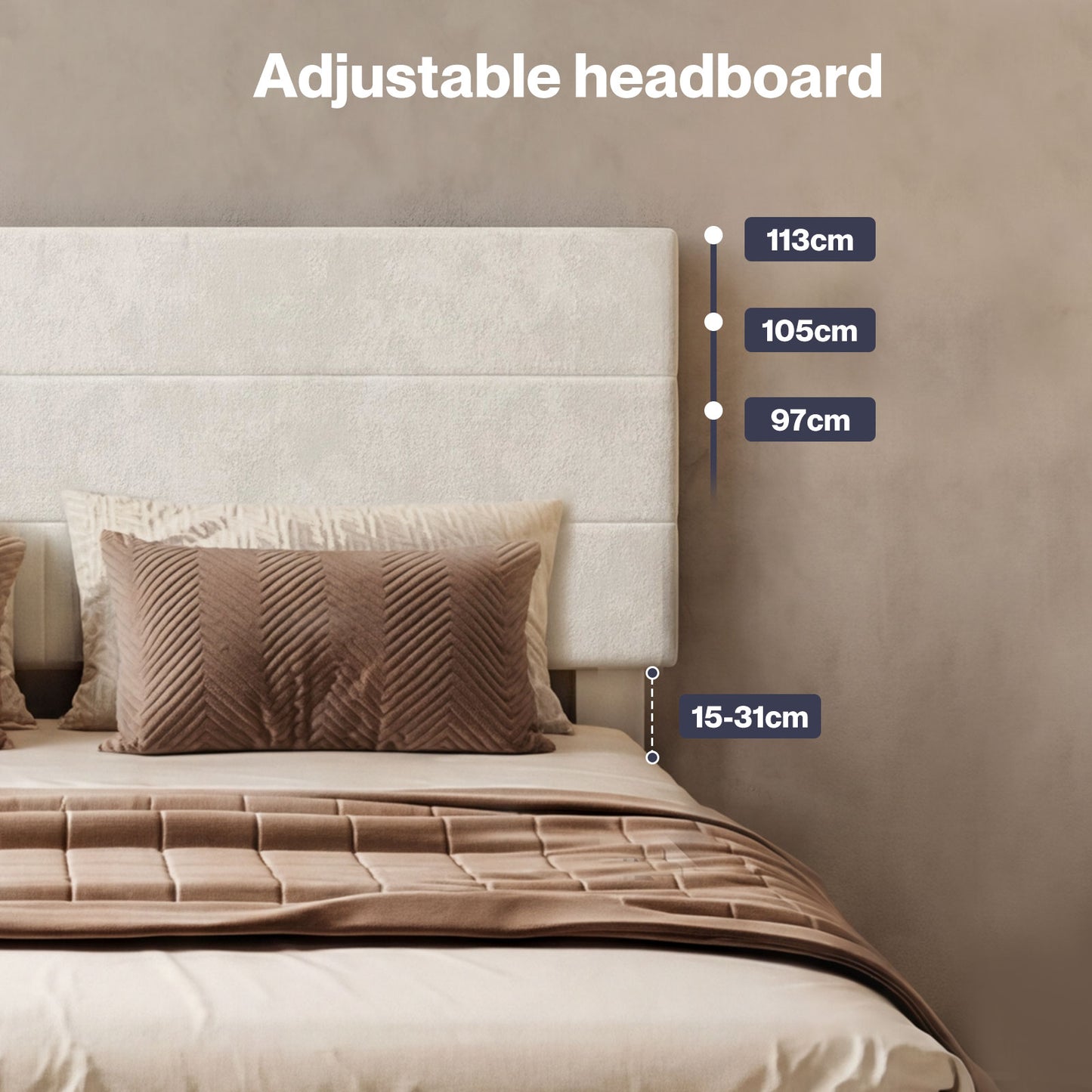 Levede Double Bed Frame Upholstered Headboard Velvet Foam Fabric Slat Support