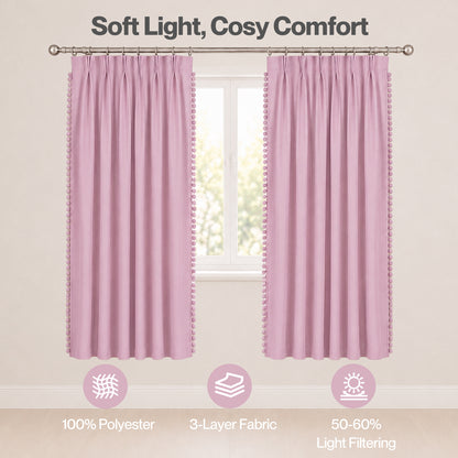 Marlow Pink Pom Pom Curtains for Nursery & Baby Girls Room 46"x72"  2 Panels