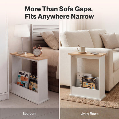 Levede Side Table with Magazine Rack Slim End Table For Living Room Natural