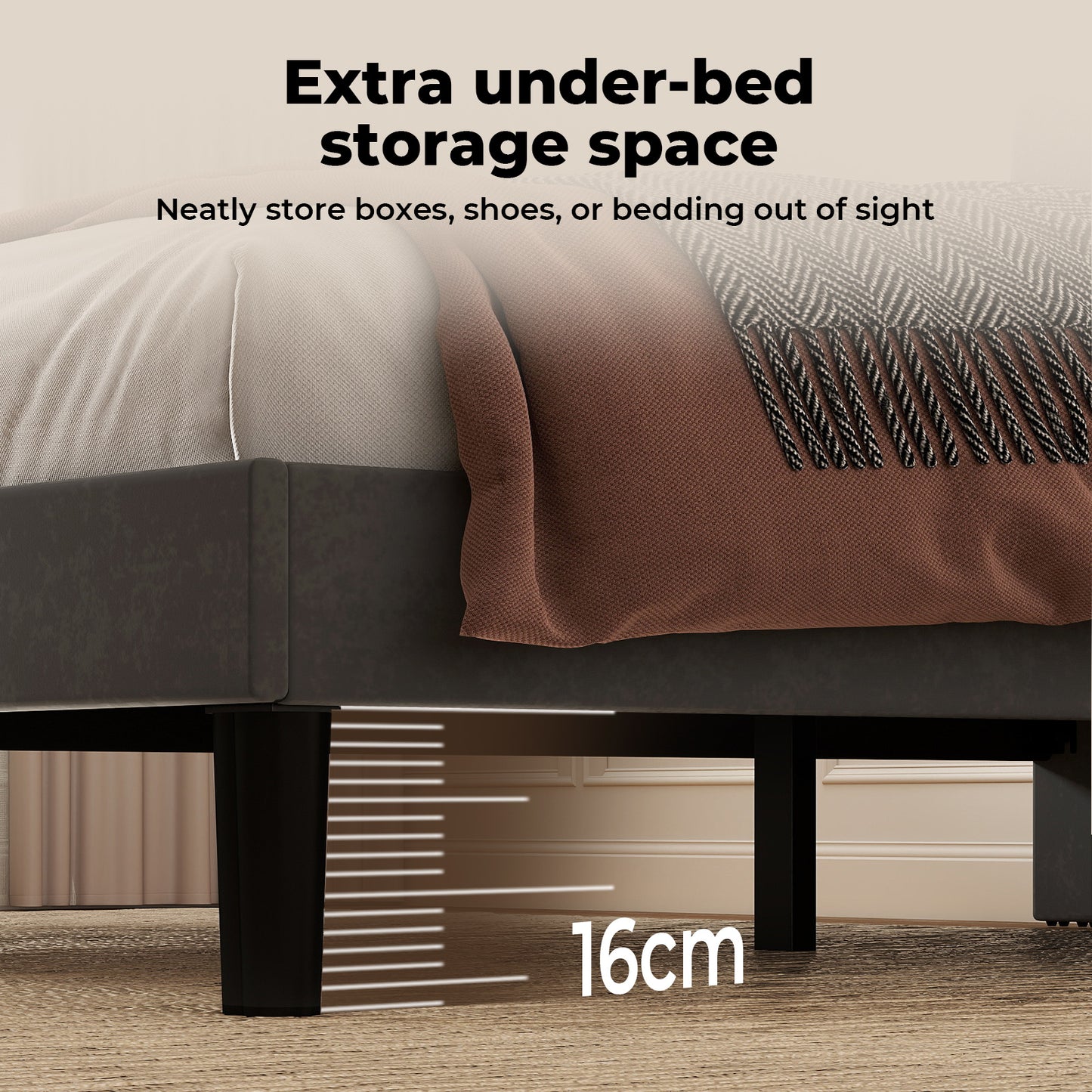 Levede Upholstered Bed Frame Small Double Linen Fabric Modern Platform Base Grey