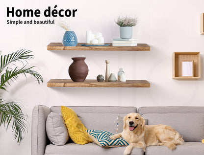 Wall Floating Shelves Wooden Mounted Storage Free Brackets Set 2Pcs 35.5IN 90CM