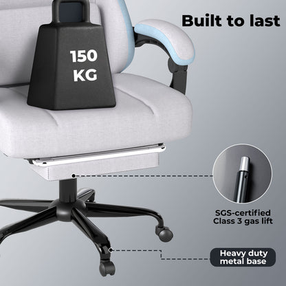 Levede Office Desk Chair Fabric Gaming Recliner Adjustable Height Swivel Grey
