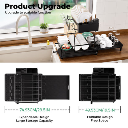 Toque Expandable Dish Drainer Rack 2 Tier Cutlery Plate Holder with Drip Tray
