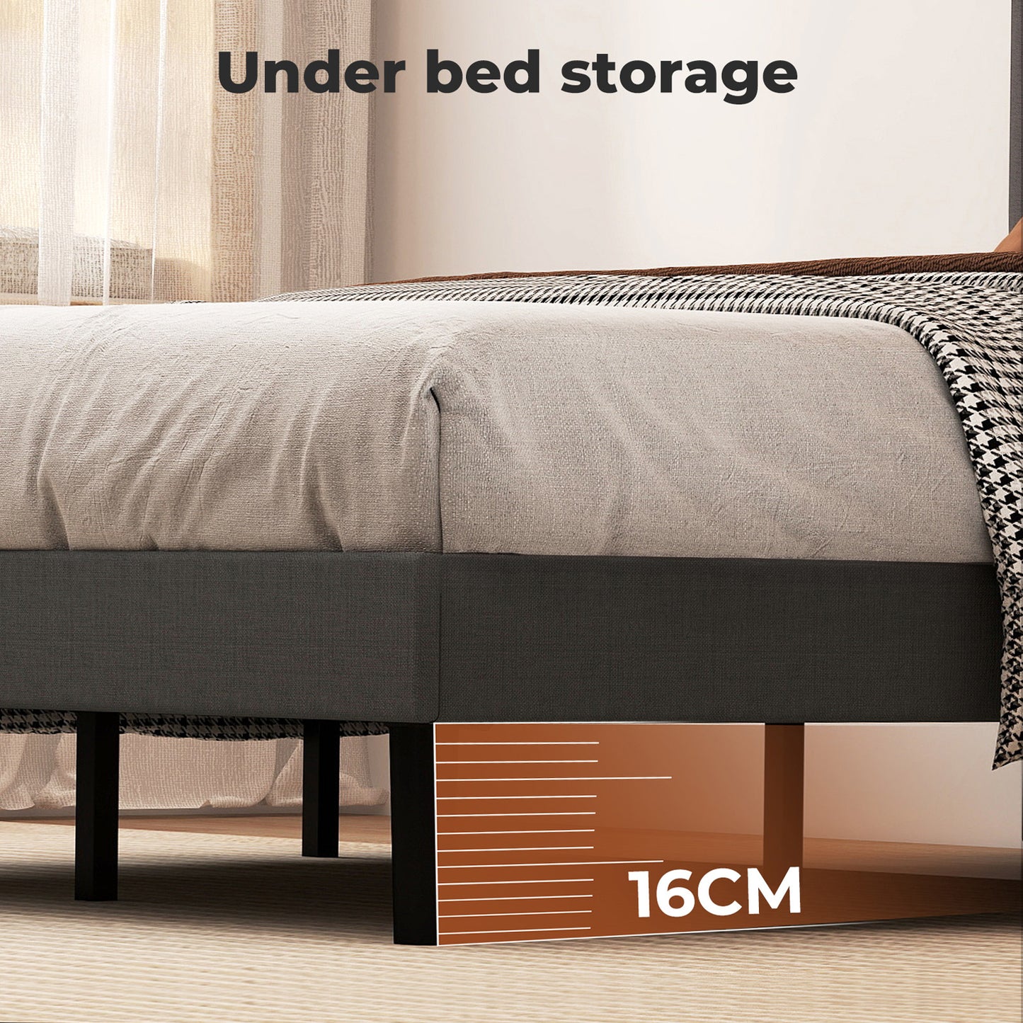 Levede Bed Frame Upholstered Linen Headboard Tufted Wooden Slat Double Size Grey