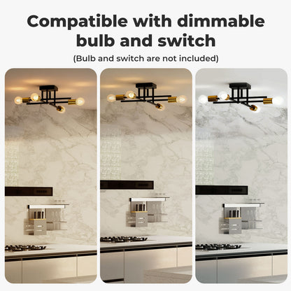 EMITTO Semi Flush Mount Ceiling Light Fixture Matte Black & Gold 4 Light E27