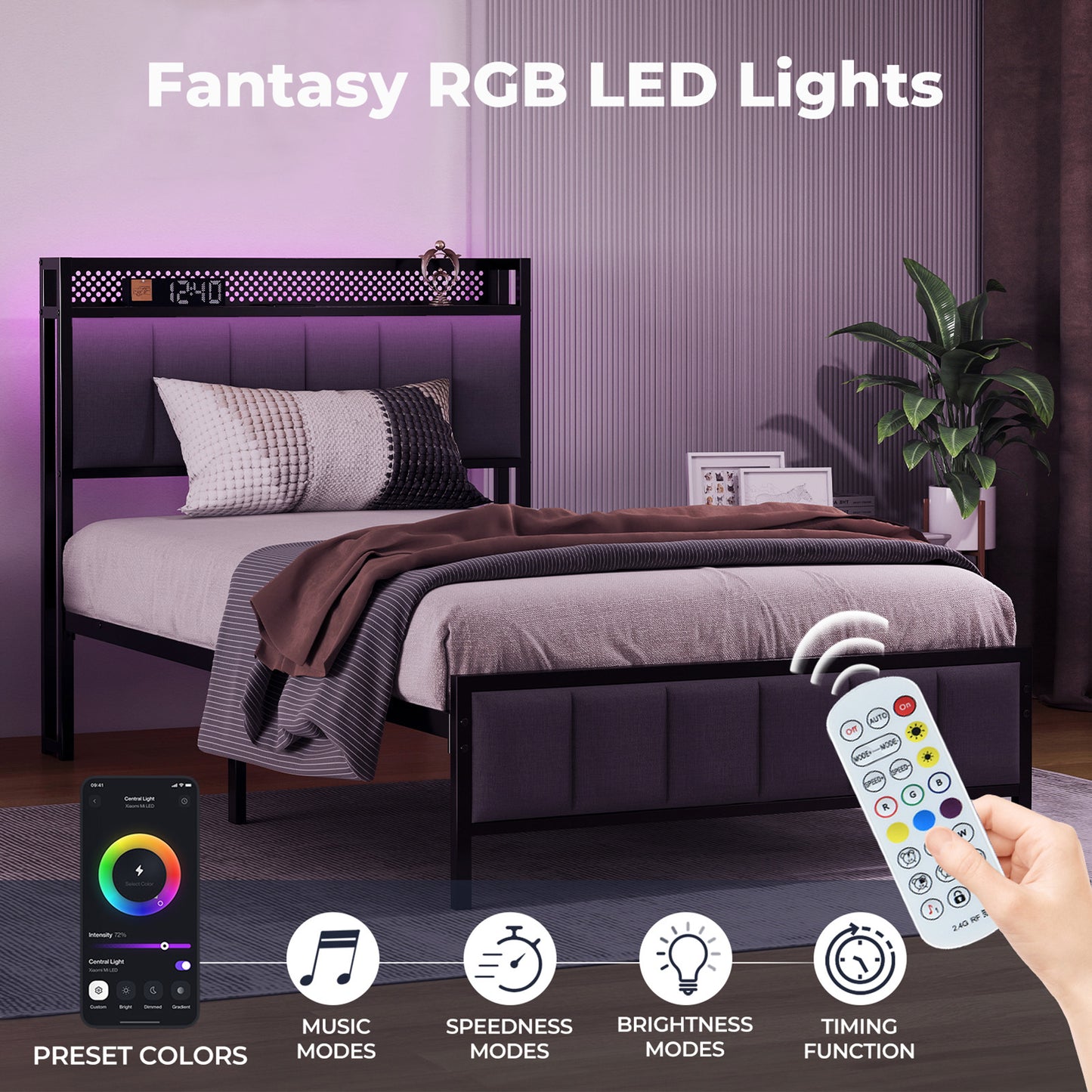 Levede Led Ottoman Bed Frame with Storage Upholstered Single Double King USB