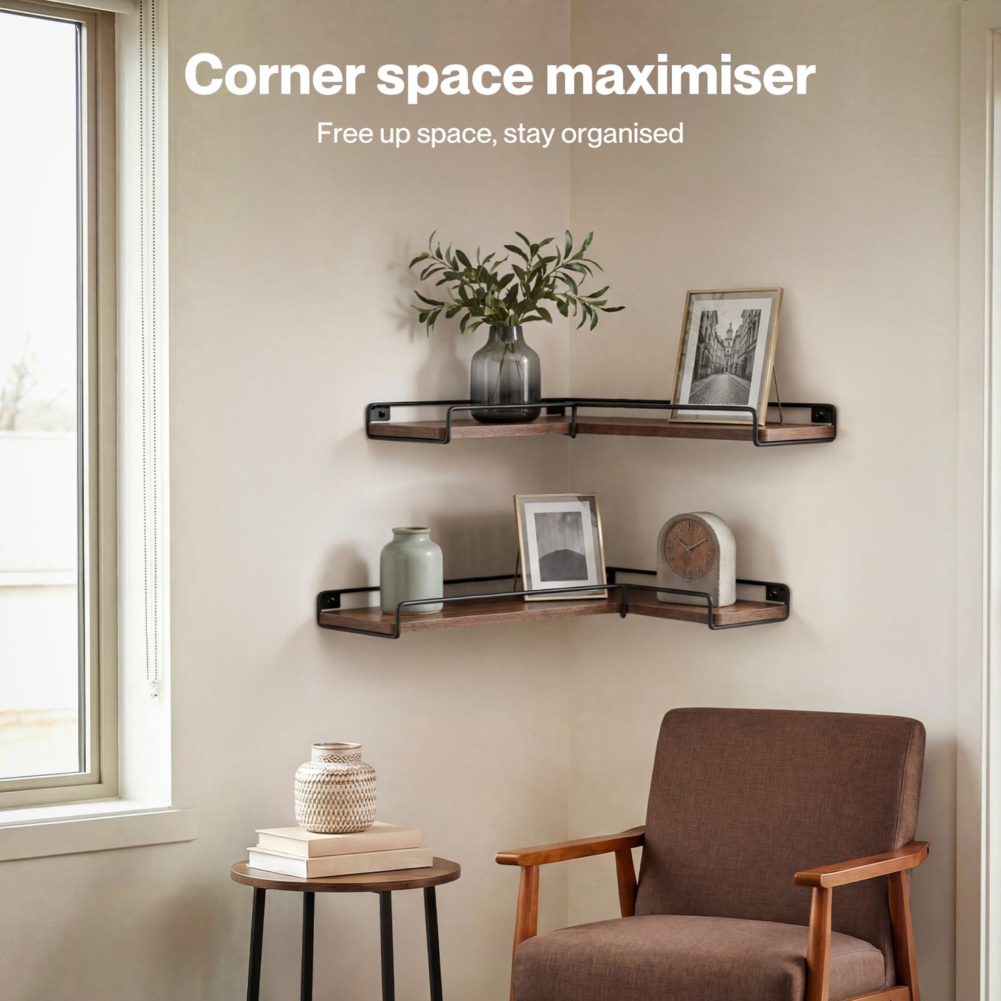 Levede Rustic Floating Shelves Set 2PC Kitchen Corner Wall Shelf Unit Storage