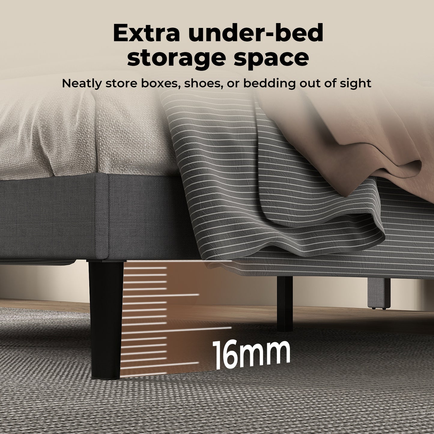 Levede Bed Frame Double Upholstered Linen Fabric Soft Foam Headboard Wooden Grey