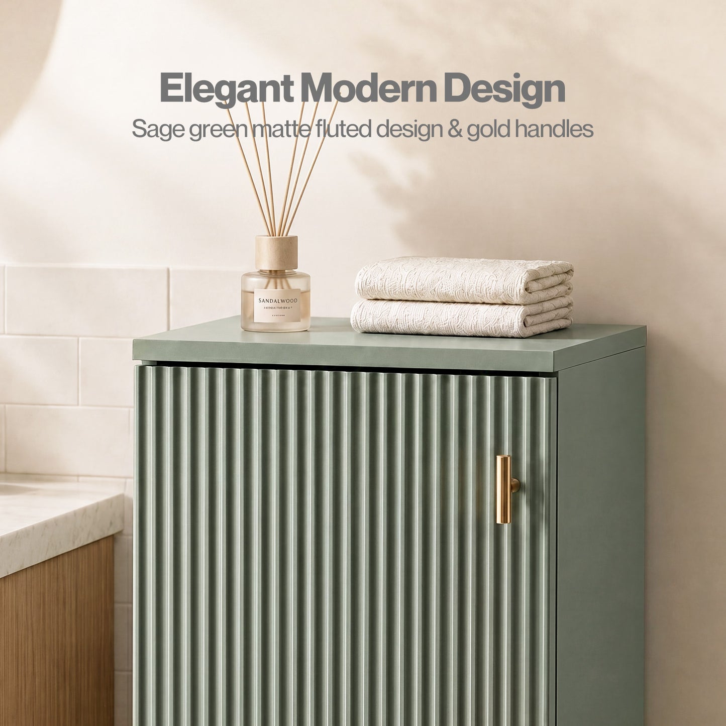 Levede Tall Bathroom Cabinet Narrow Storage Cupboard Adjustable Fluted 3 Tier