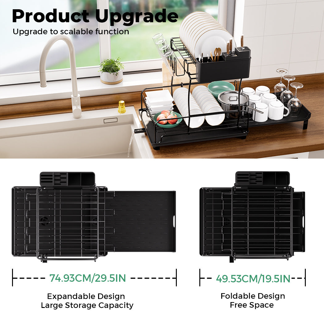 Toque Dish Drainer Drying Rack Drip Tray Stainless Steel Expandable Over Sink