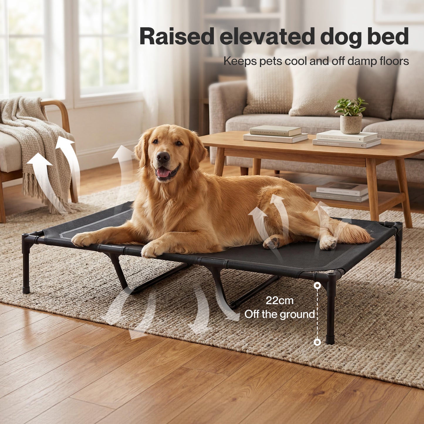 Skylos Elevated Dog Bed Large Raised Pet Cot Indoor Outdoor Use Supporting Bars
