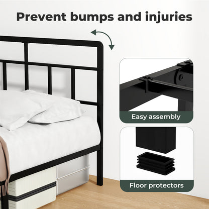 Levede Small Double Bed Frame Metal Platform with Headboard Heavy Duty 4FT Black