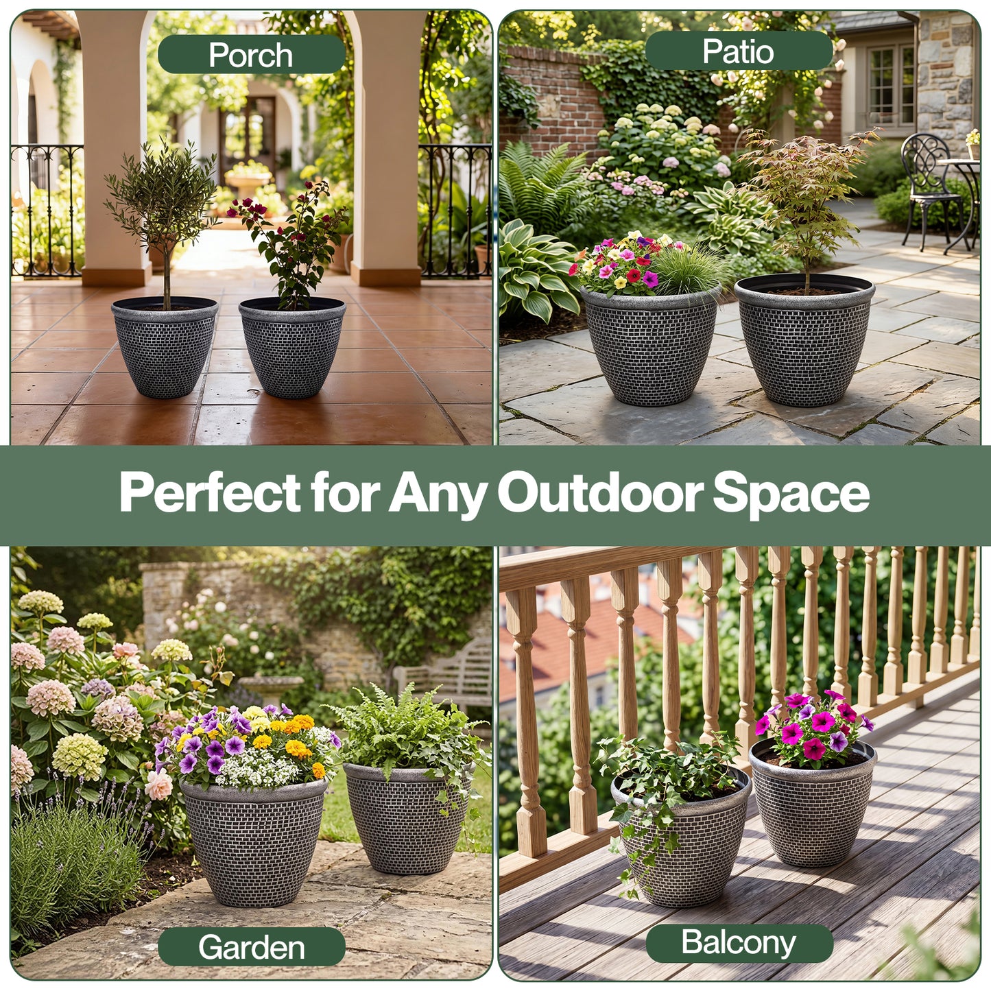 TOQUE 2PCS Plastic Garden Plant Pots 30cm Round Outdoor Planters Drainage Holes