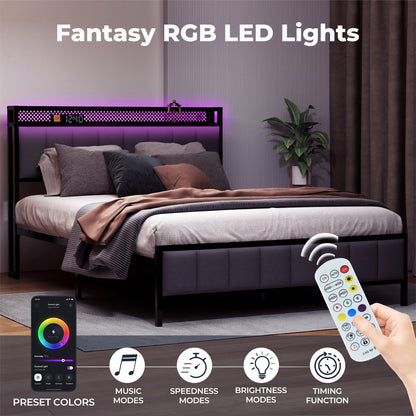 Levede Bed Frame Metal King Size LED Light Upholstered Soft Headboard USB Charge