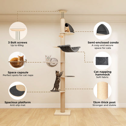 Skylos Cat Tree Activity Center Scratching Post with Condo Perch Bed Hammock