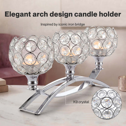 Levede Candle Holders 3 Arms Silver Arch Crystal Decoration Tealight Candlestick