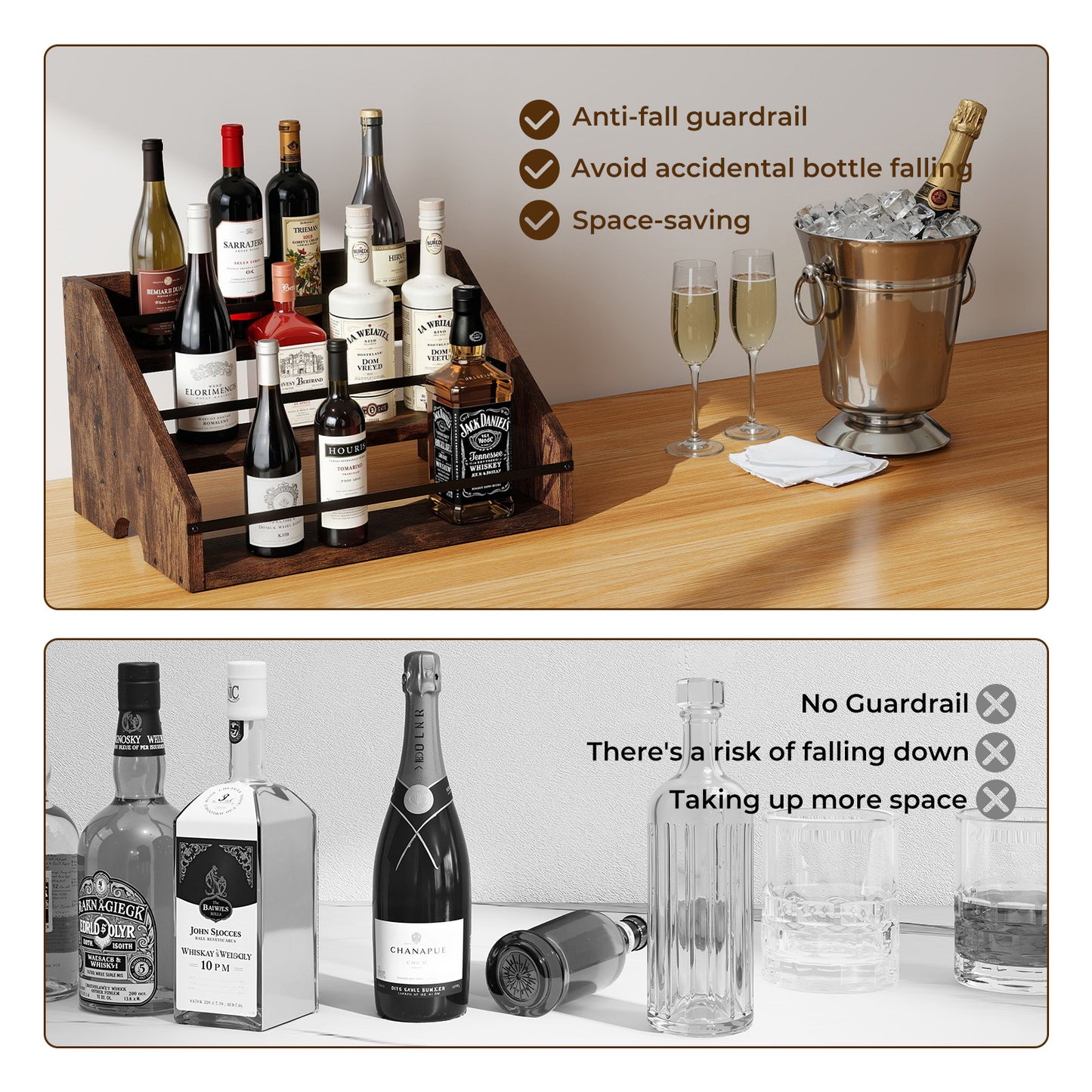 Toque Counter Top Wine Rack Storage Liquor Bottle Display Shelf Wooden Holders