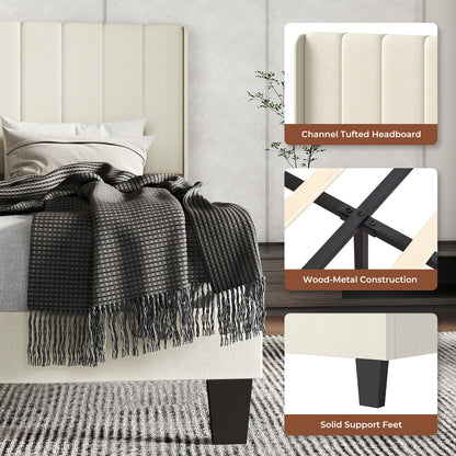 Levede Bed Frame Double King Metal Wood Winger Panel Soft Upholstered Headboard