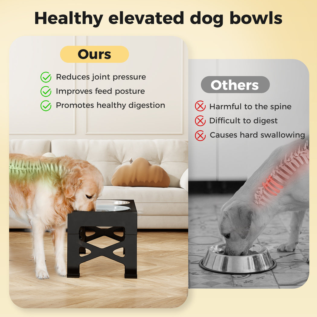 Skylos Dog Raised Elevated Pet Feeding Bowls Stainless Steel Adjustable Stand