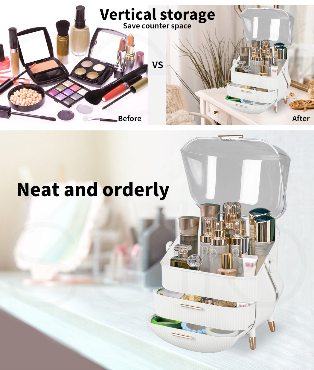 Ilus Cosmetic Storage Organiser Makeup Three Layer Skincare Display Case Box