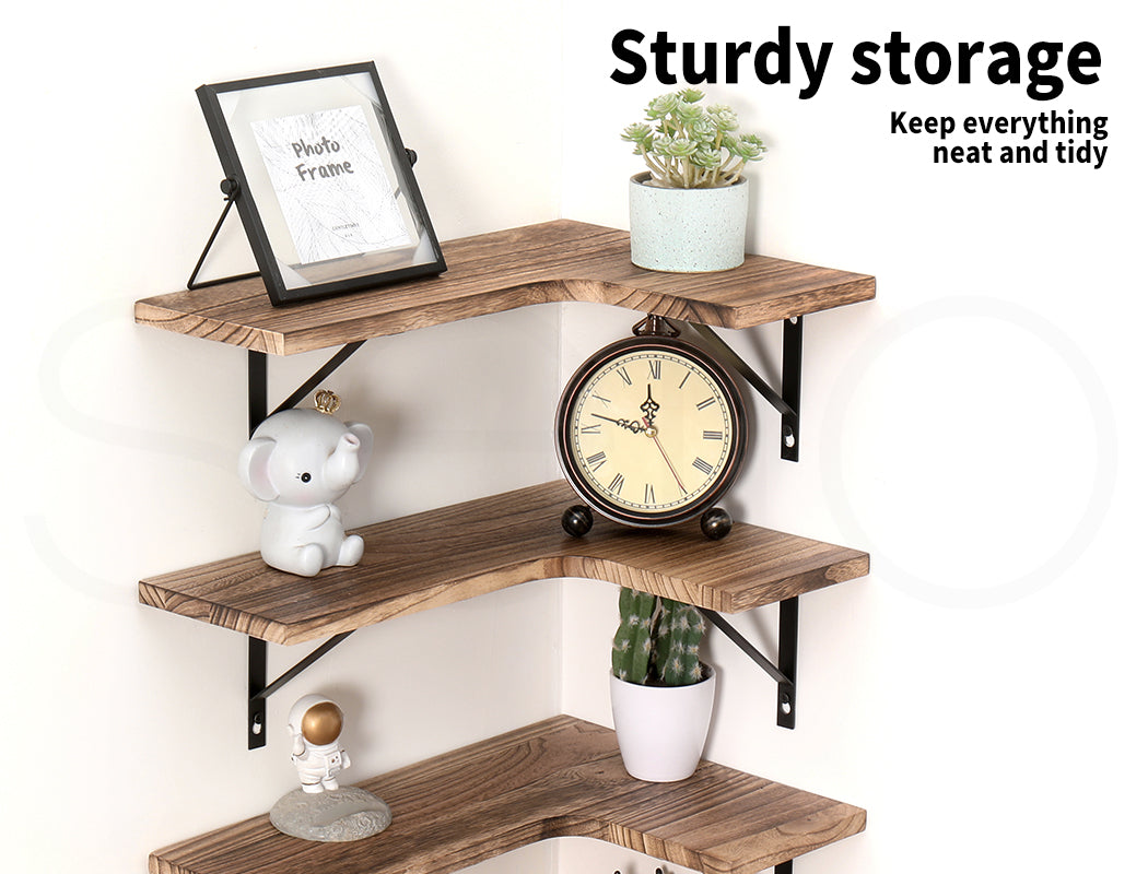 Levede Floating Shelves Wall Mounted Corner Stroage Display Shelf Wood 2PC 4PC