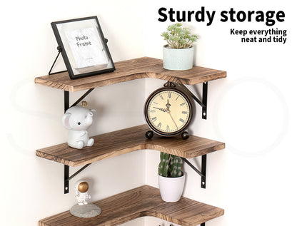 Levede Floating Shelves Wall Mounted Corner Stroage Display Shelf Wood 2PC 4PC