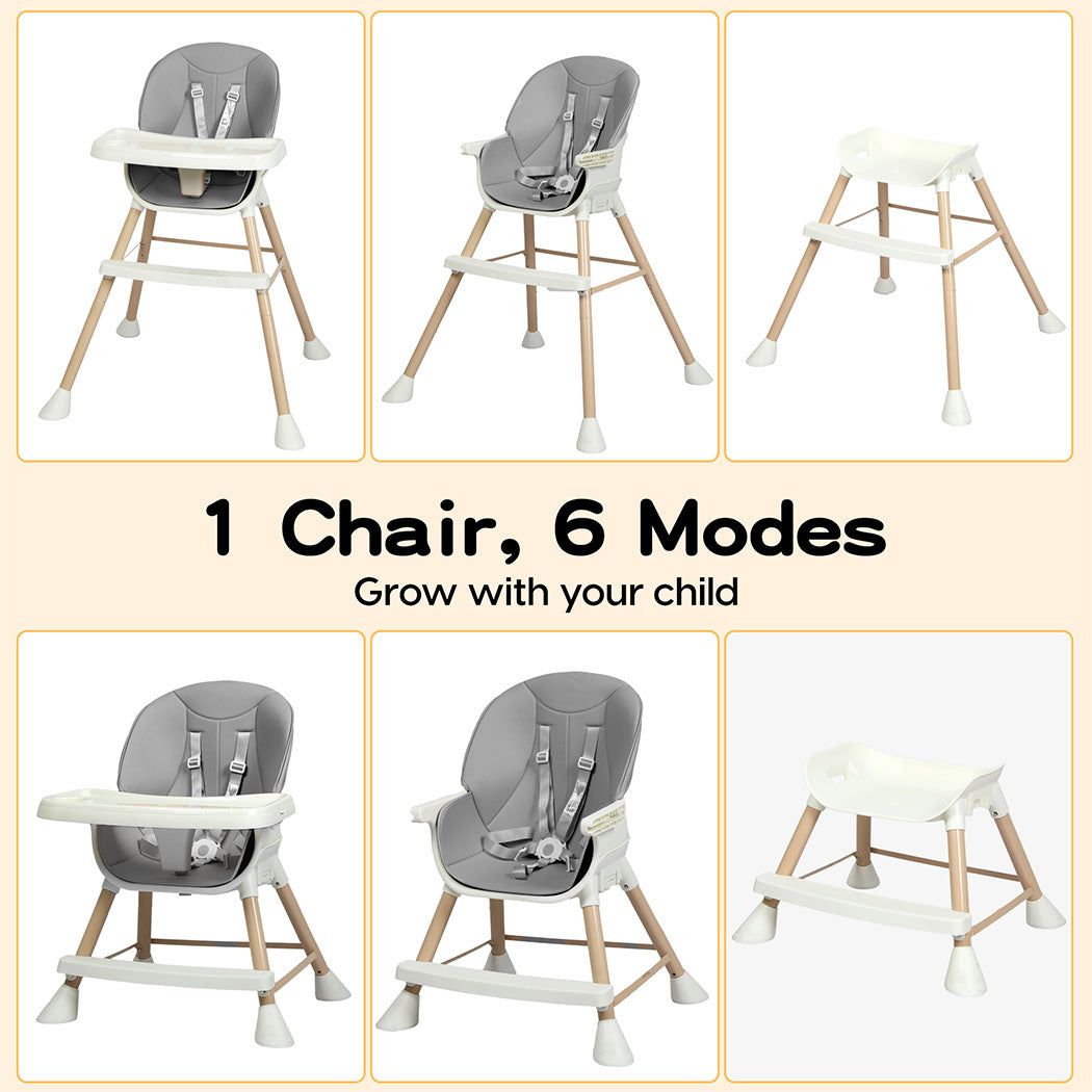 Dekko 6-In-1 Baby High Chair Kids Feeding Eating Seat Removable Adjustable Tray
