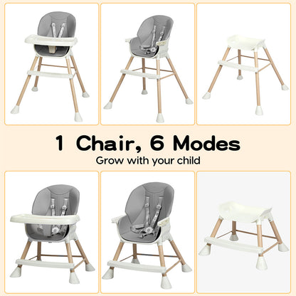 Dekko 6-In-1 Baby High Chair Kids Feeding Eating Seat Removable Adjustable Tray