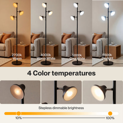 Emitto Floor Lamp 3 Head LED Reading Light Rotatable Remote Standing Lamp Black