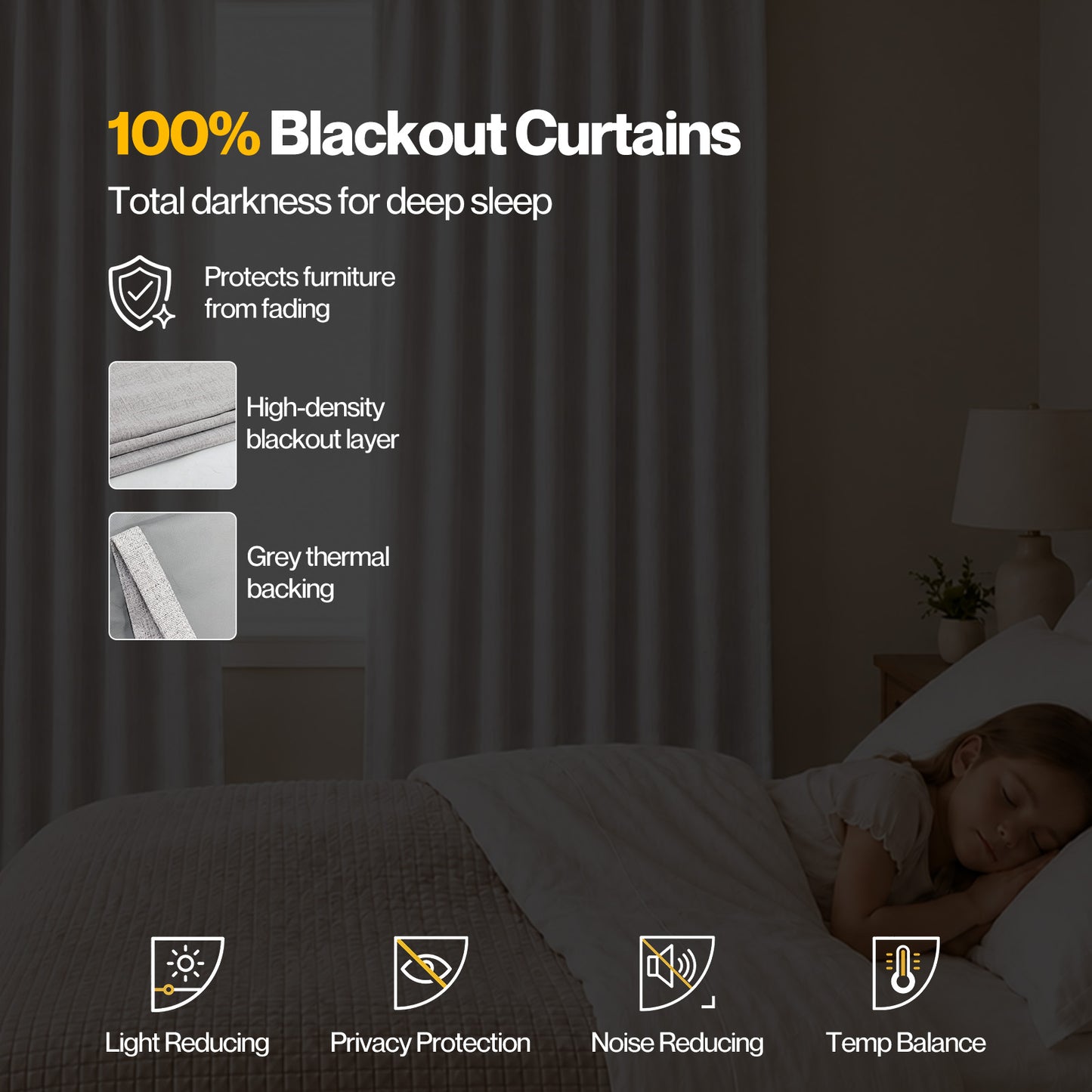 Marlow 100% Blackout Curtains Thermal Linen Look Ready Made 52x84 in Light Grey