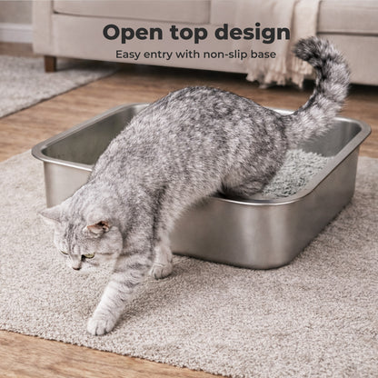 Skylos Cat Litter Box Stainless Steel Toilet Tray for Kittens Cats Large Open