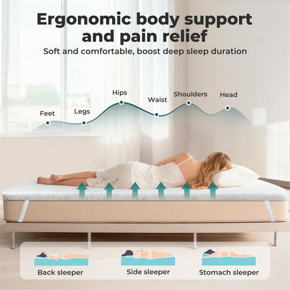 Lavio Mattress Topper Memory Foam Cooling Bamboo 2 Layer Single Double King 5cm