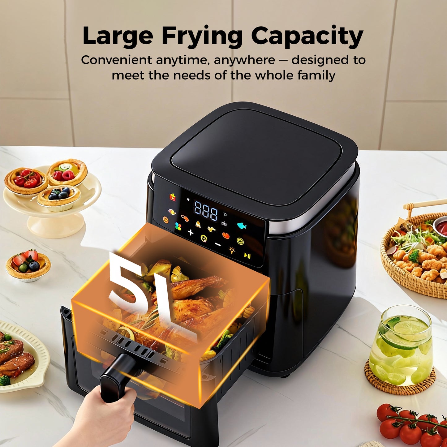 Spector 5L Digital Air Fryer 1500W Oil Free Hot Air Healthy Frying Cooker Black