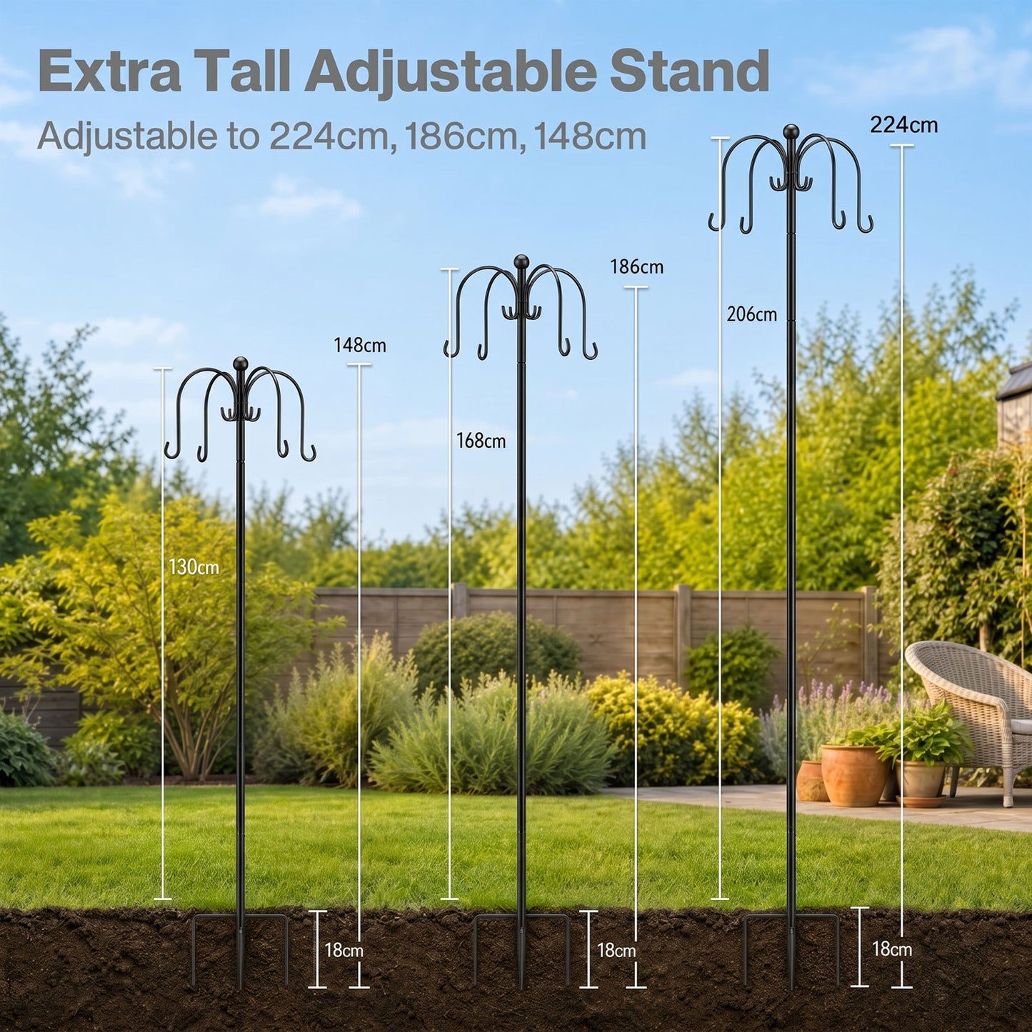 TOQUE Complete Bird Feeding Station Outdoor Garden Wild Birds Feeder 4 Feeders