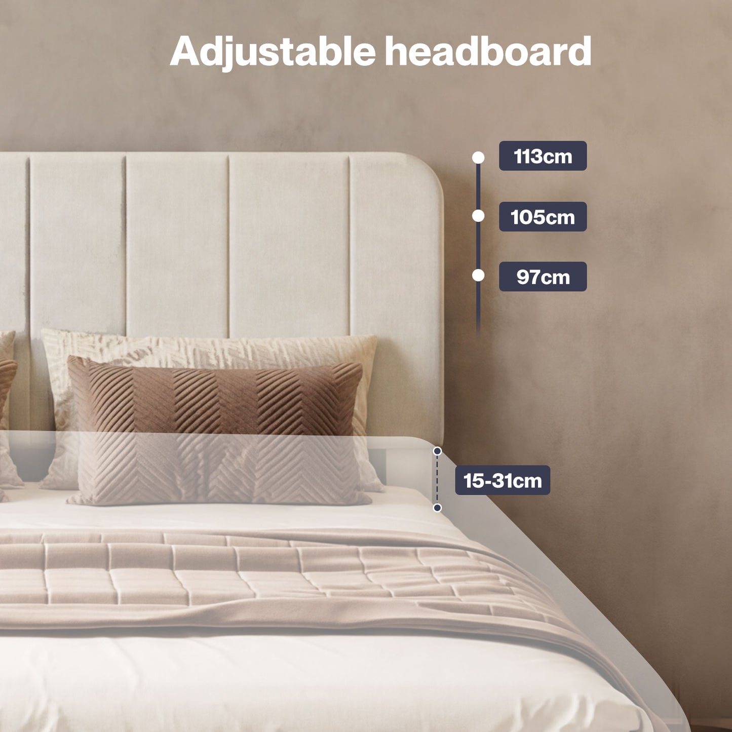 Levede Double Bed Frame Upholstered Platform Bedframe Adjustable Headboard