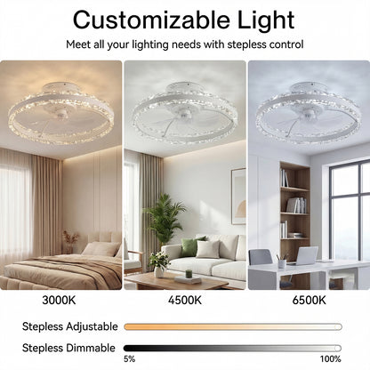 Emitto Ceiling Fan Light Modern LED Flush Mount Lamp 6 Speed Lamp Black White