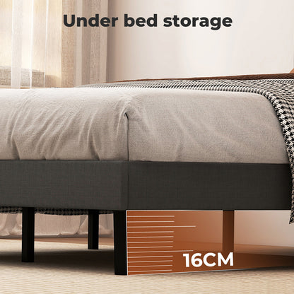 Levede Double Bed Frame Upholstered Linen Fabric Wooden Slats with Headboard